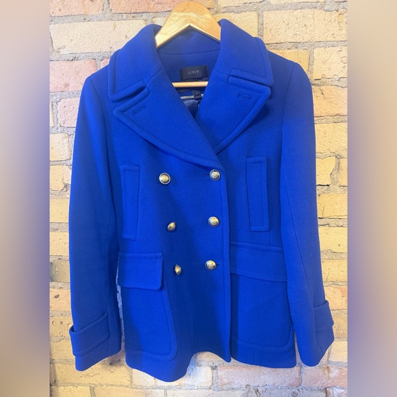 J. Crew Women's Cobalt Blue Peacoat with Gold Buttons - Picture 2 of 6